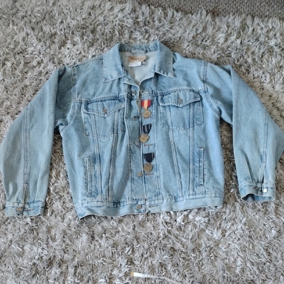 Vintage Denim Jacket with Medal Accents - Picture 1 of 8